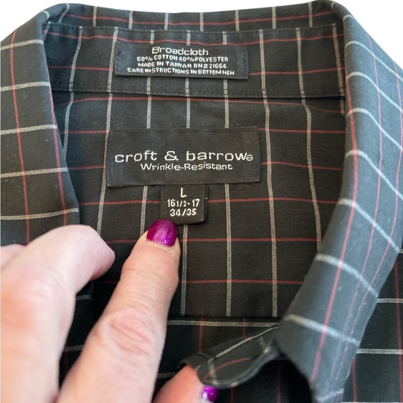 Croft & Barrow Men's Shirt Size Large (16 1/2-17 35-35) Black Plaid Button Front - Picture 6 of 10